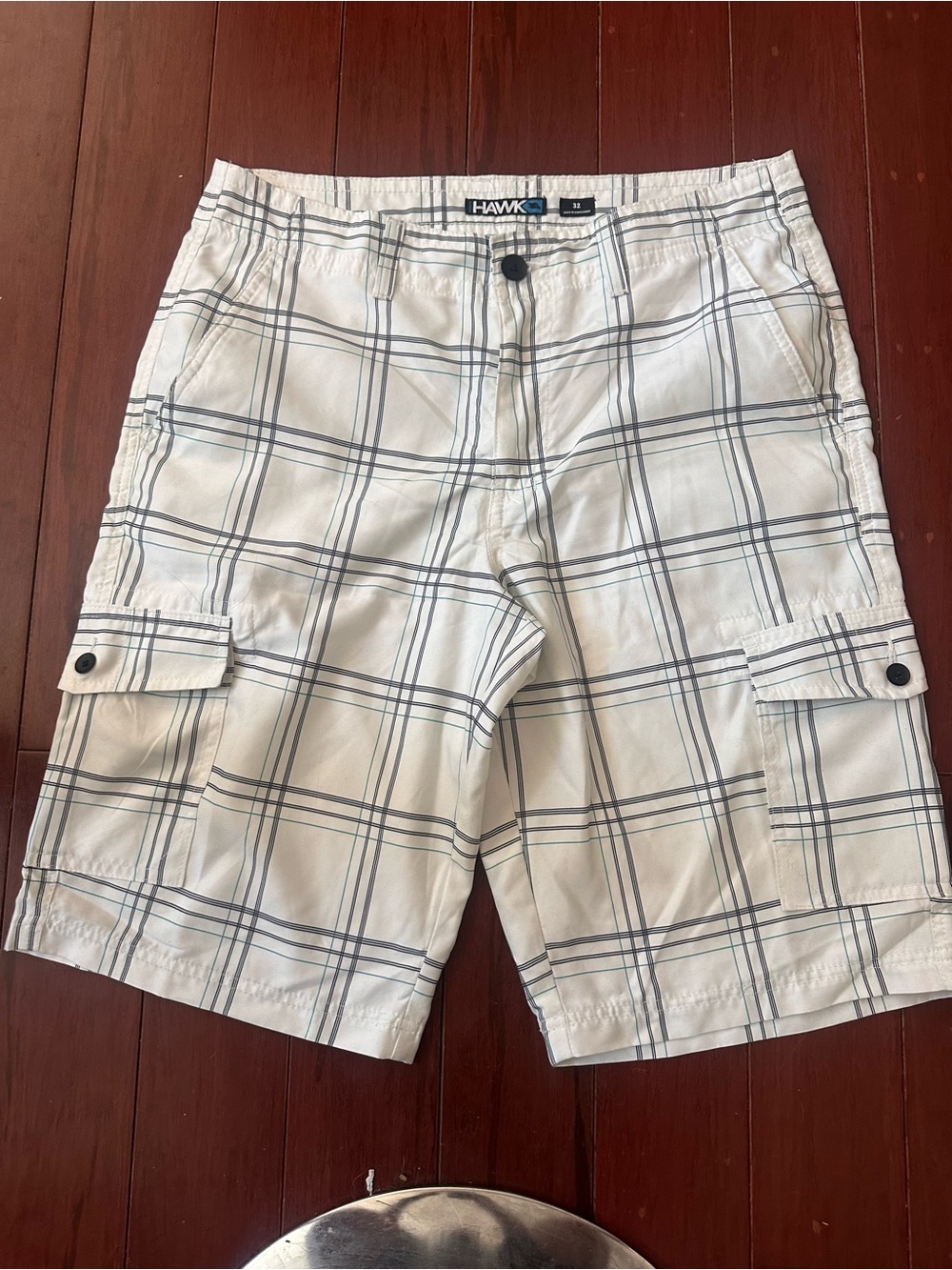 Tony Hawk Men's White Plaid Cargo Shorts Size 32 NWOT Skater Casual